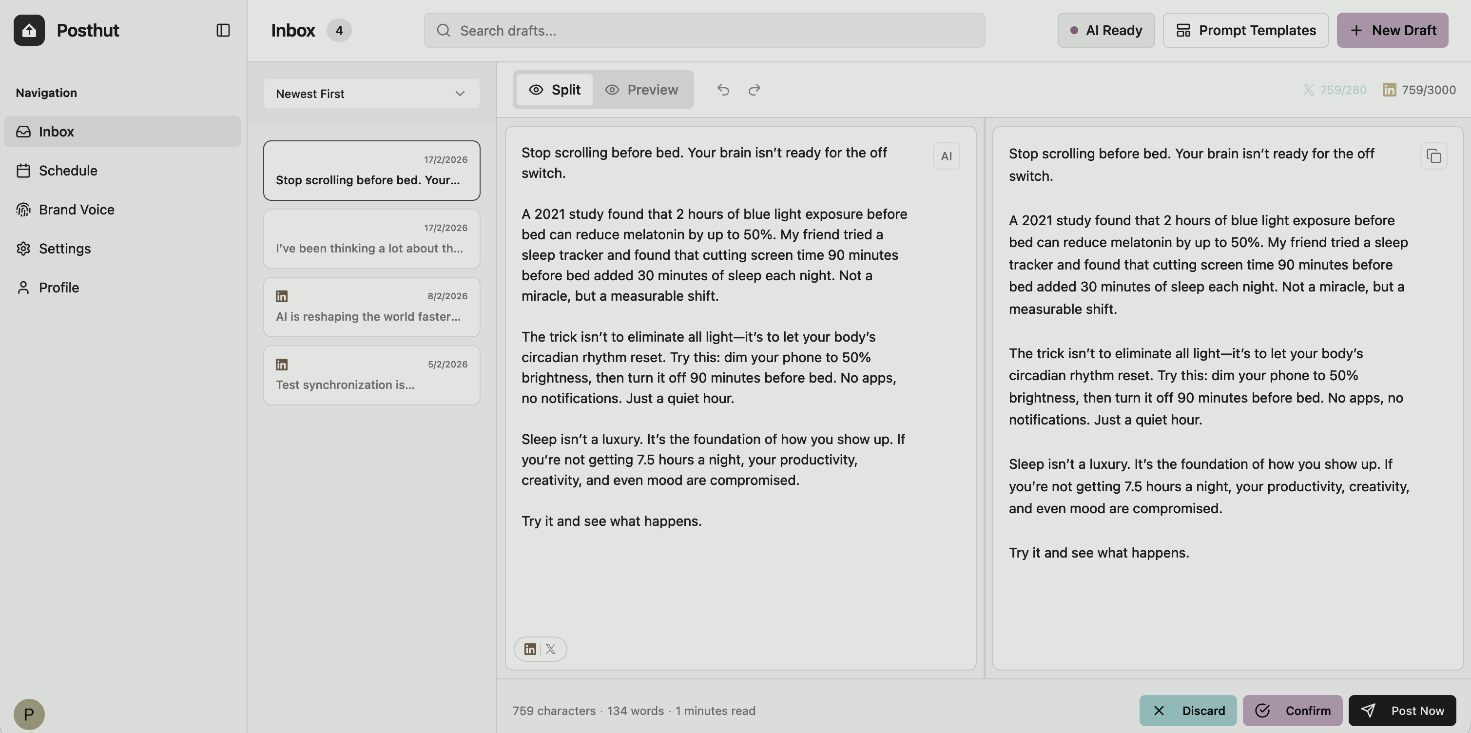 Posthut in-app product screenshot